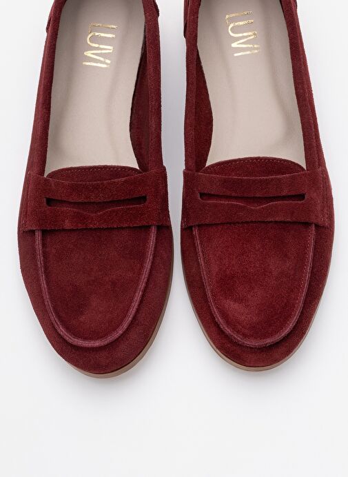 F02 Bordo Süet Hakiki Deri Kadın Loafer Ayakkabı - Görsel 3