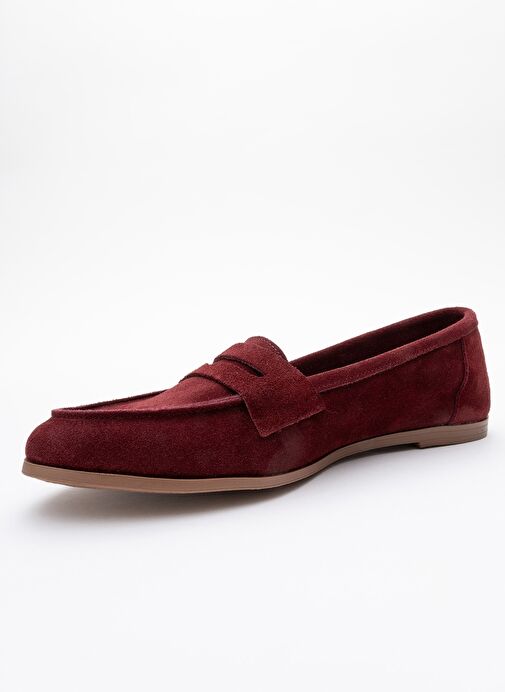 F02 Bordo Süet Hakiki Deri Kadın Loafer Ayakkabı - Görsel 5