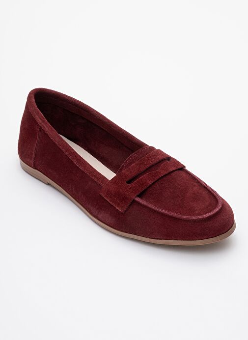 F02 Bordo Süet Hakiki Deri Kadın Loafer Ayakkabı - Görsel 4