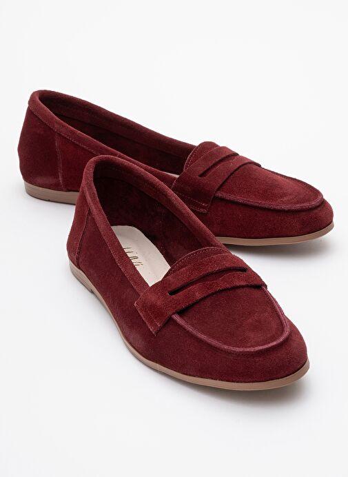 F02 Bordo Süet Hakiki Deri Kadın Loafer Ayakkabı - Görsel 2