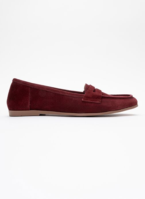 F02 Bordo Süet Hakiki Deri Kadın Loafer Ayakkabı - Görsel 7