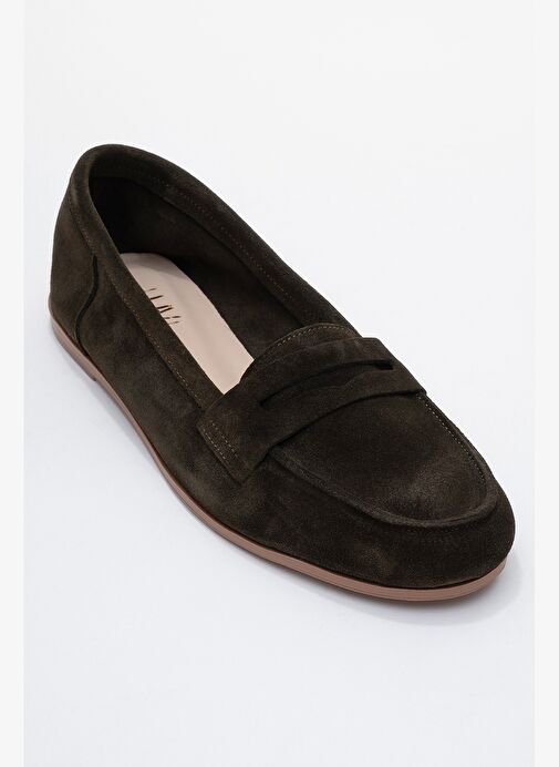 F02 Yeşil Süet Hakiki Deri Kadın Loafer Ayakkabı - Görsel 4