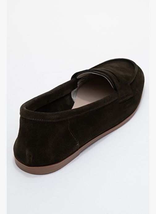 F02 Yeşil Süet Hakiki Deri Kadın Loafer Ayakkabı - Görsel 6