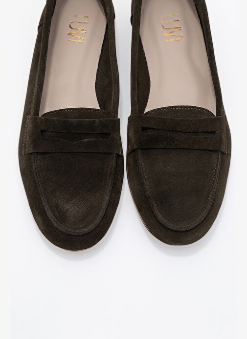 F02 Yeşil Süet Hakiki Deri Kadın Loafer Ayakkabı - Görsel 3