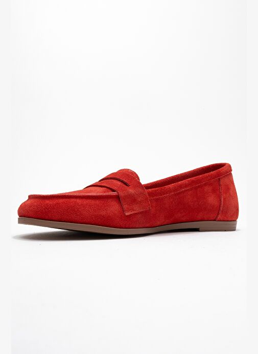 F02 Kırmızı Süet Hakiki Deri Kadın Loafer Ayakkabı - Görsel 5