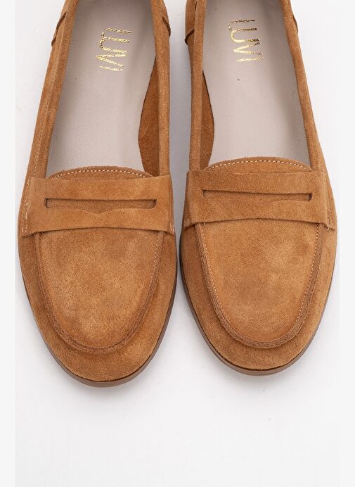 F02 Taba Süet Hakiki Deri Kadın Loafer Ayakkabı - Görsel 3