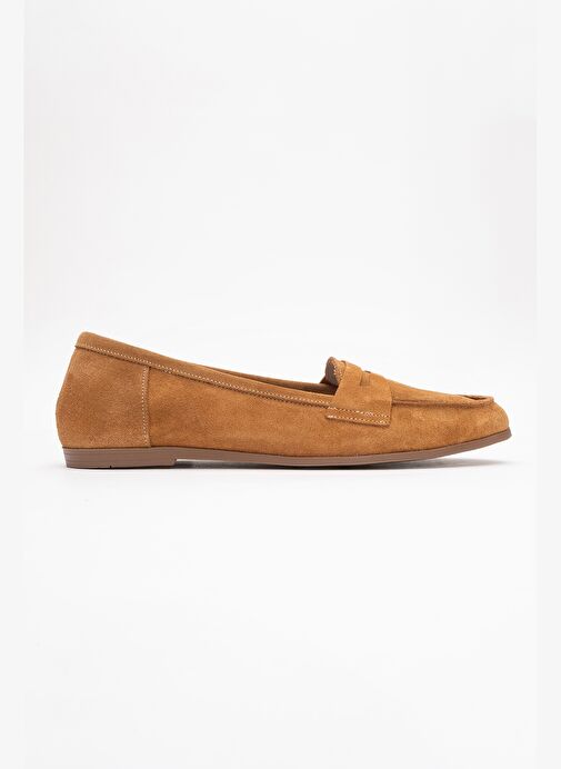 F02 Taba Süet Hakiki Deri Kadın Loafer Ayakkabı - Görsel 7