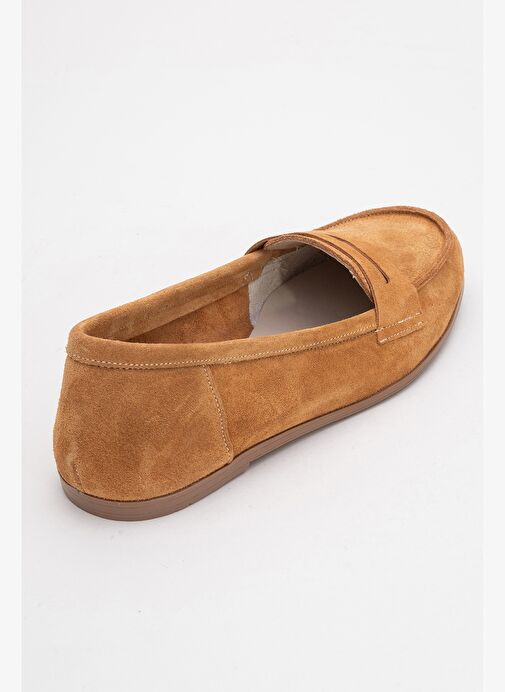 F02 Taba Süet Hakiki Deri Kadın Loafer Ayakkabı - Görsel 6