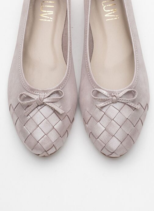 03 Bej Simli Hakiki Deri Kadın Babet Ayakkabı - Görsel 3