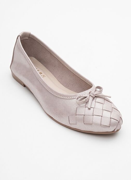 03 Bej Simli Hakiki Deri Kadın Babet Ayakkabı - Görsel 4