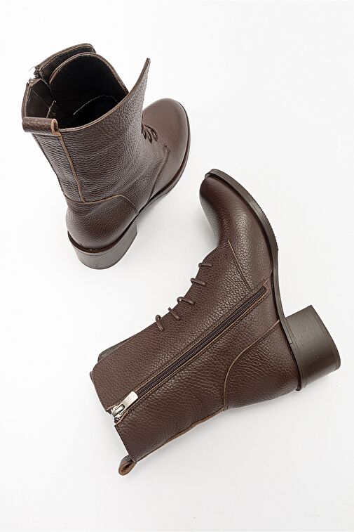 1190 KAHVE DERİ KADIN BOT - Görsel 4