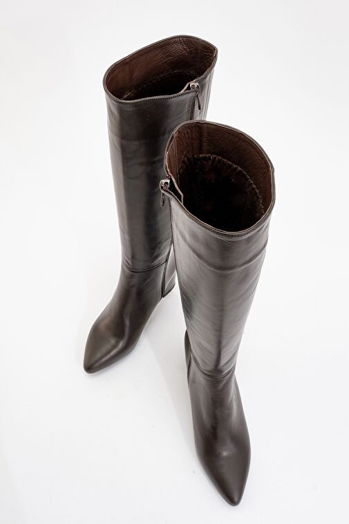 SEJAS Kahverengi Hakiki Deri Kadın Topuklu Çizme - Görsel 3