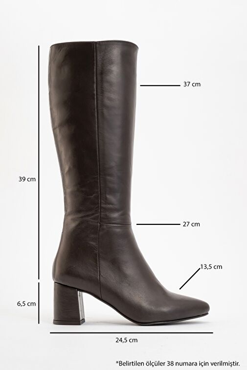SEJAS Kahverengi Hakiki Deri Kadın Topuklu Çizme - Görsel 5