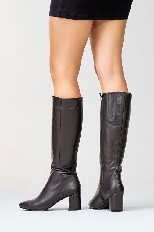 SEJAS Kahverengi Hakiki Deri Kadın Topuklu Çizme - Görsel 8