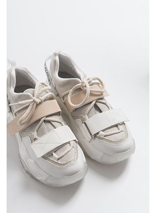 LULEN Beyaz Beyaz Rugan Sim Yazılı Cırtlı Kadın Spor Sneakers - Görsel 2