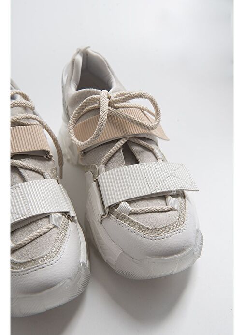 LULEN Beyaz Beyaz Rugan Sim Yazılı Cırtlı Kadın Spor Sneakers - Görsel 3