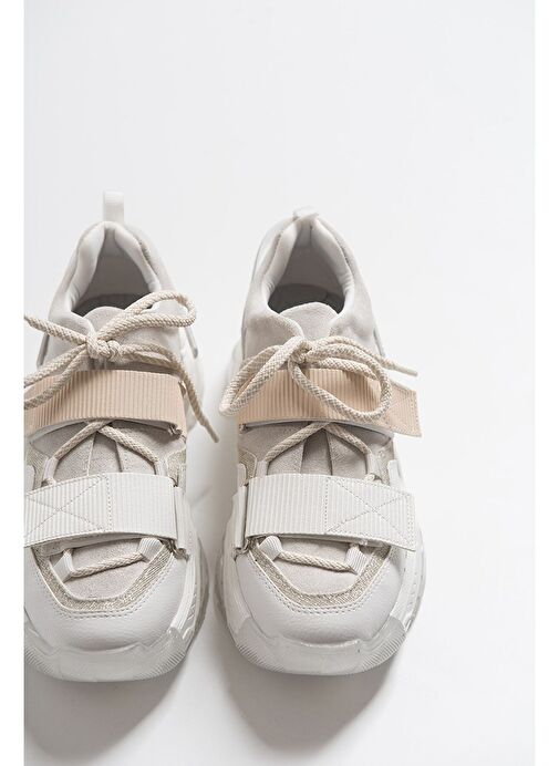 LULEN Beyaz Beyaz Rugan Sim Yazılı Cırtlı Kadın Spor Sneakers - Görsel 4