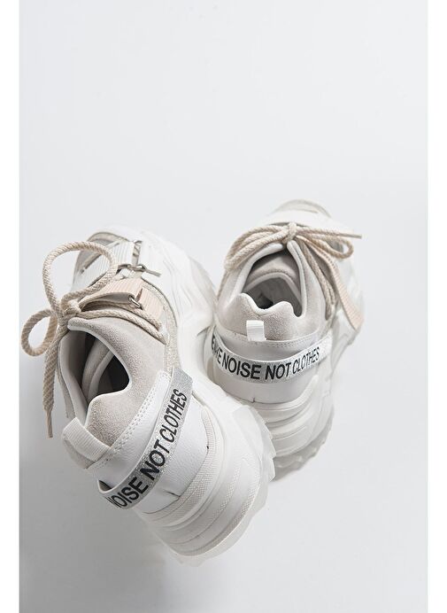 LULEN Beyaz Beyaz Rugan Sim Yazılı Cırtlı Kadın Spor Sneakers - Görsel 5