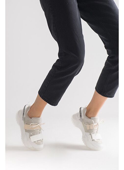 LULEN Beyaz Beyaz Rugan Sim Yazılı Cırtlı Kadın Spor Sneakers - Görsel 7