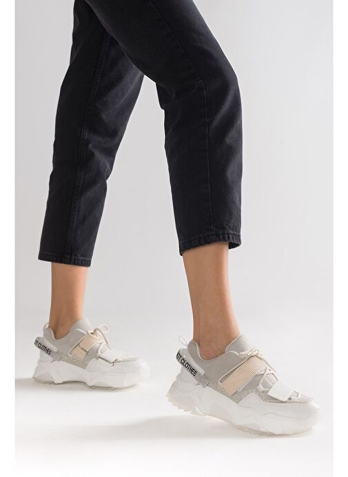 LULEN Beyaz Beyaz Rugan Sim Yazılı Cırtlı Kadın Spor Sneakers - Görsel 8