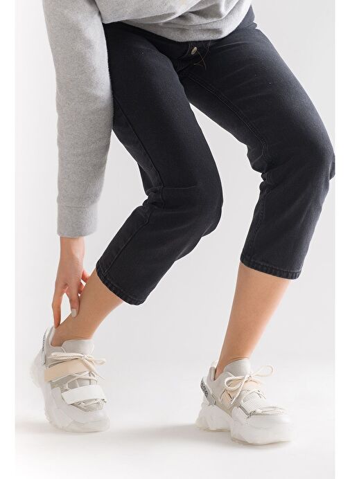 LULEN Beyaz Beyaz Rugan Sim Yazılı Cırtlı Kadın Spor Sneakers - Görsel 9