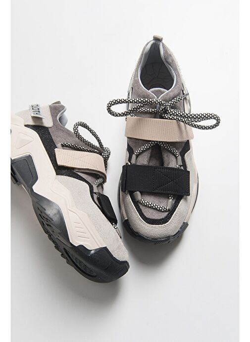 LULEN Siyah Vizon Sim Yazılı Cırtlı Kadın Spor Sneakers - Görsel 2