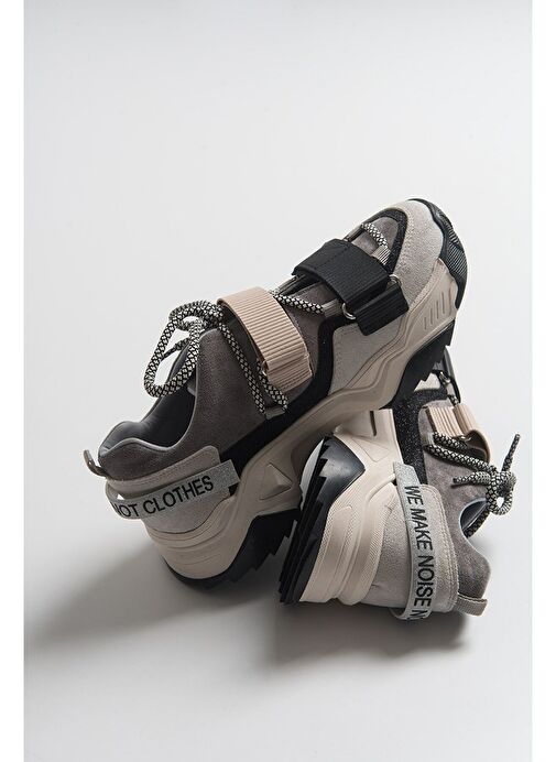 LULEN Siyah Vizon Sim Yazılı Cırtlı Kadın Spor Sneakers - Görsel 5