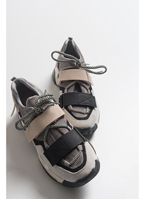 LULEN Siyah Vizon Sim Yazılı Cırtlı Kadın Spor Sneakers - Görsel 6