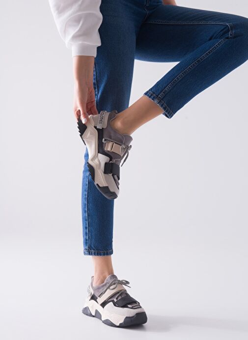 LULEN Siyah Vizon Sim Yazılı Cırtlı Kadın Spor Sneakers - Görsel 9