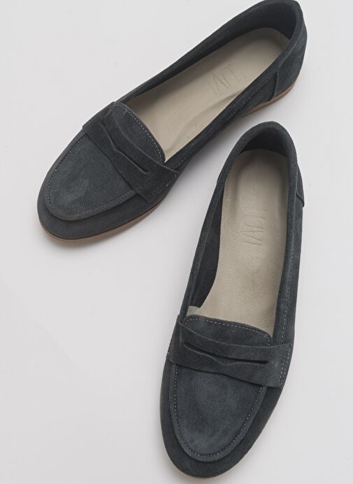 F02 Füme Süet Hakiki Deri Kadın Loafer Ayakkabı - Görsel 2