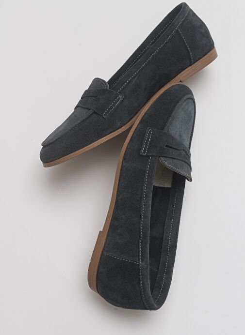 F02 Füme Süet Hakiki Deri Kadın Loafer Ayakkabı - Görsel 3
