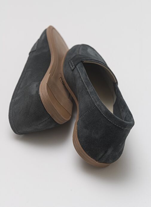F02 Füme Süet Hakiki Deri Kadın Loafer Ayakkabı - Görsel 4