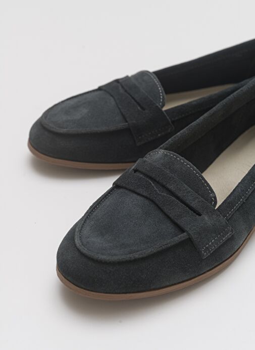 F02 Füme Süet Hakiki Deri Kadın Loafer Ayakkabı - Görsel 5