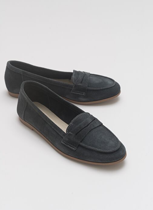 F02 Füme Süet Hakiki Deri Kadın Loafer Ayakkabı - Görsel 6