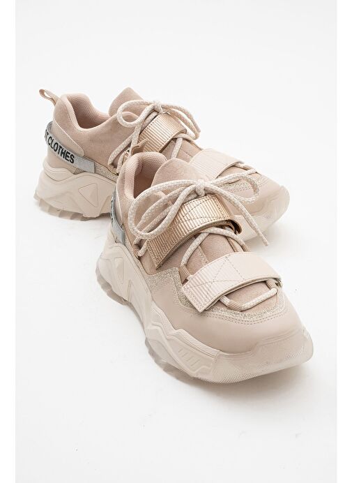LULEN Bej Rose Sim Yazılı Cırtlı Kadın Spor Sneakers - Görsel 2