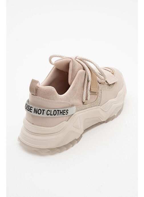 LULEN Bej Rose Sim Yazılı Cırtlı Kadın Spor Sneakers - Görsel 5