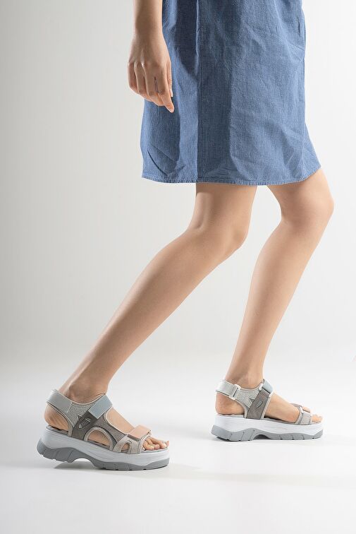 Luvi Shoes Gri-Çok Renkli Kadın Sandalet 98-4740 - Görsel 8