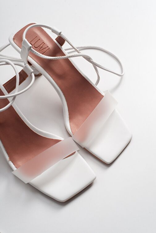 801 Beyaz Cilt Topuklu Kadın Sandalet - Görsel 3
