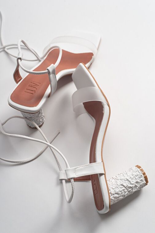 801 Beyaz Cilt Topuklu Kadın Sandalet - Görsel 4