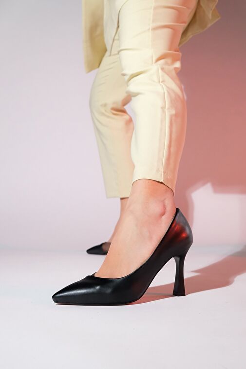 653 Siyah Cilt Topuklu Kadın Ayakkabı - Görsel 5