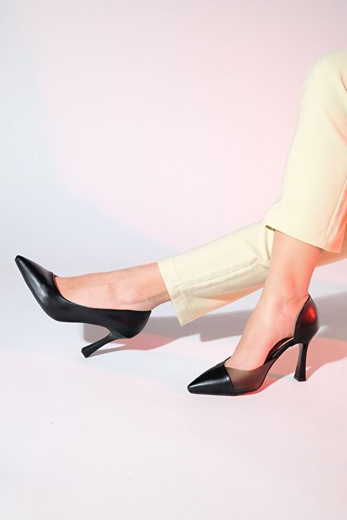 653 Siyah Cilt Topuklu Kadın Ayakkabı - Görsel 6