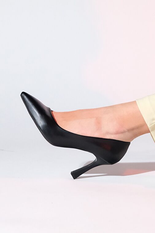 653 Siyah Cilt Topuklu Kadın Ayakkabı - Görsel 7