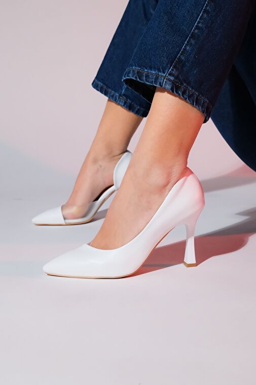 653 Beyaz Cilt Topuklu Kadın Ayakkabı - Görsel 7