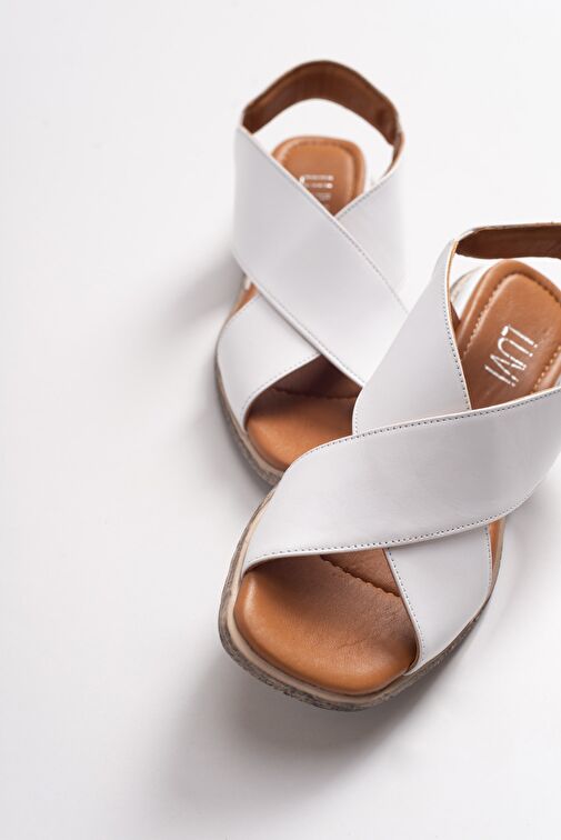 706 Hakıkı Derı Beyaz Cılt Kadın Sandalet - Görsel 3