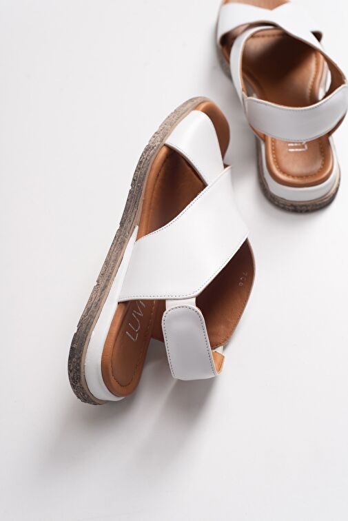 706 Hakıkı Derı Beyaz Cılt Kadın Sandalet - Görsel 4