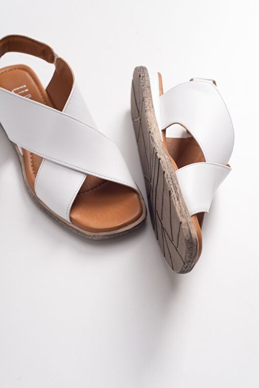 706 Hakıkı Derı Beyaz Cılt Kadın Sandalet - Görsel 5