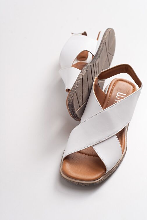 706 Hakıkı Derı Beyaz Cılt Kadın Sandalet - Görsel 6