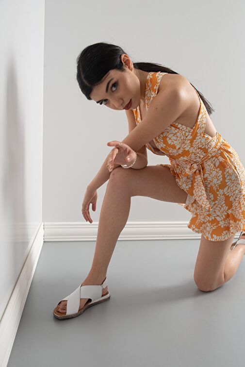 706 Hakıkı Derı Beyaz Cılt Kadın Sandalet - Görsel 8