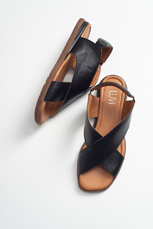 Luvi Shoes Siyah Kadın Deri Sandalet 14-706 - Görsel 3