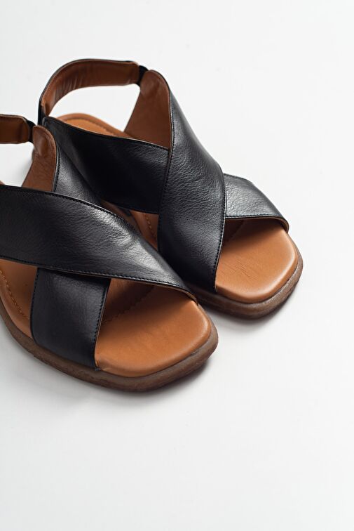 Luvi Shoes Siyah Kadın Deri Sandalet 14-706 - Görsel 4